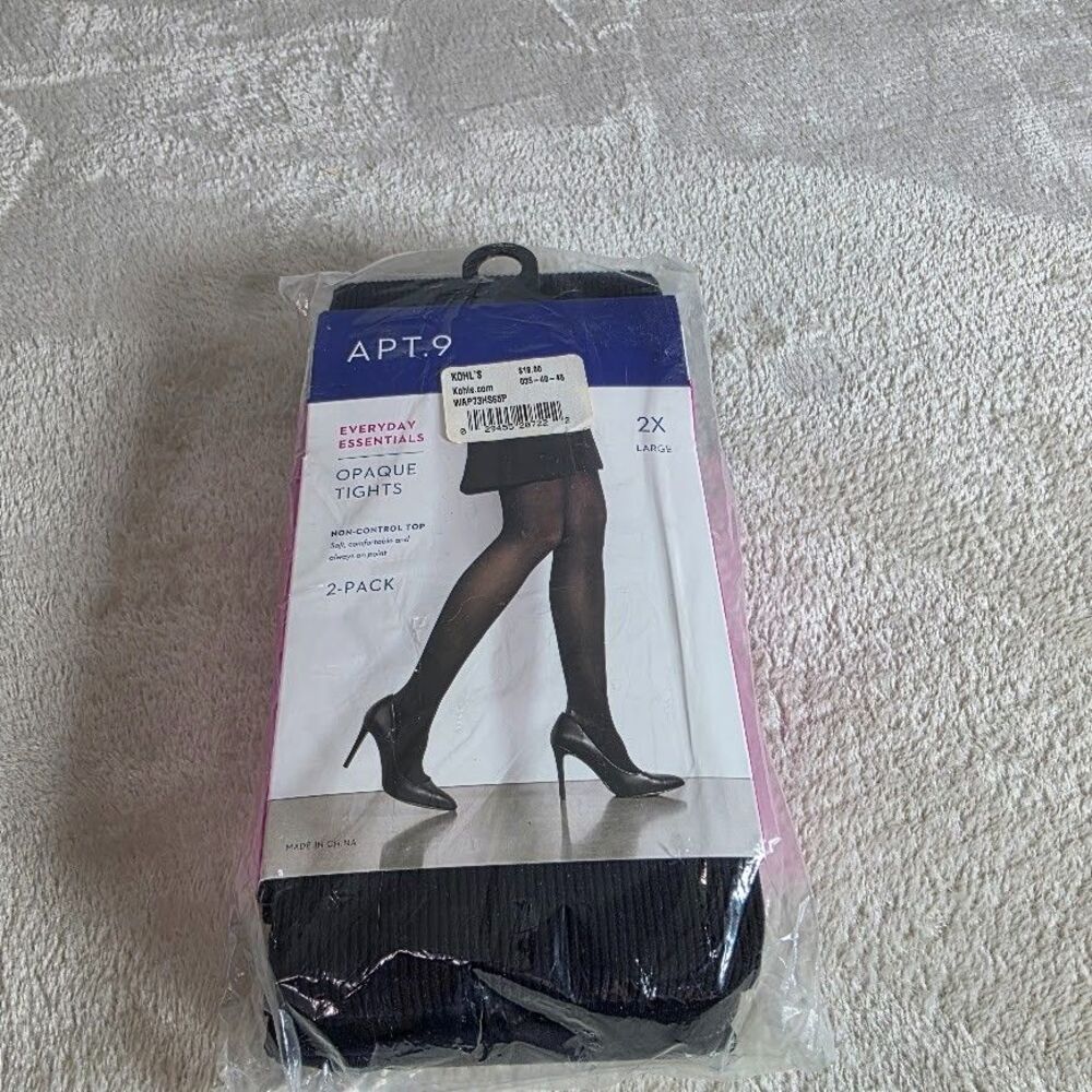 APT. 9 Tights Women's 2X Large Black Opaque Non-Control Top Stockings 2 Pack New